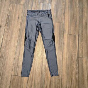 Alala Womens Metallic Gunmetal Grey Mesh Panel Activewear Leggings Size S